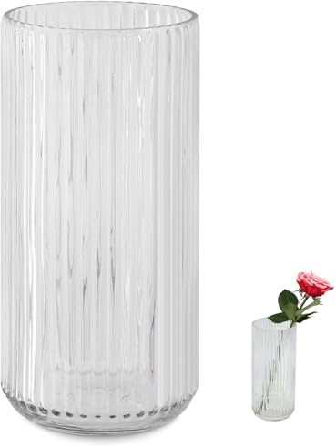 TEUYOE Vas glas, ribbad vas räfflad glas vas, blomvas för matsal, blomvas glasPerfekt för hyllor, vardagsrum, bord hem hylla bröllop festdekor och entrédekoration