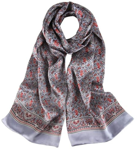 UK_Stone herr 100 % ren silkesscarf vintage klassiskt mönster dubbelskikt tryckt, #1 silvergrå, en storlek
