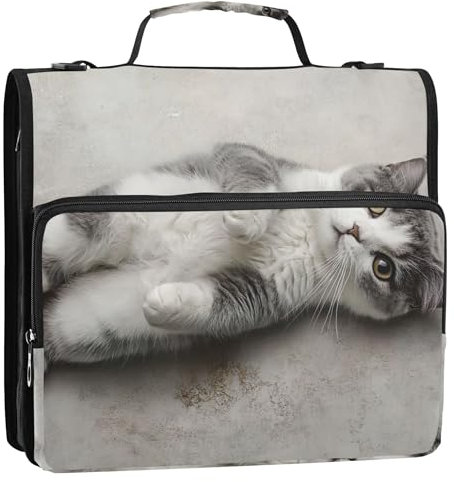 Custom Zippered Binder Organizer 1 1/2 Inch 3 Ring Binders D Ring Cute Cat Relaxing Print Multi Pockets Large Portfolio Folder School Binders Bag with Shoulder Strap