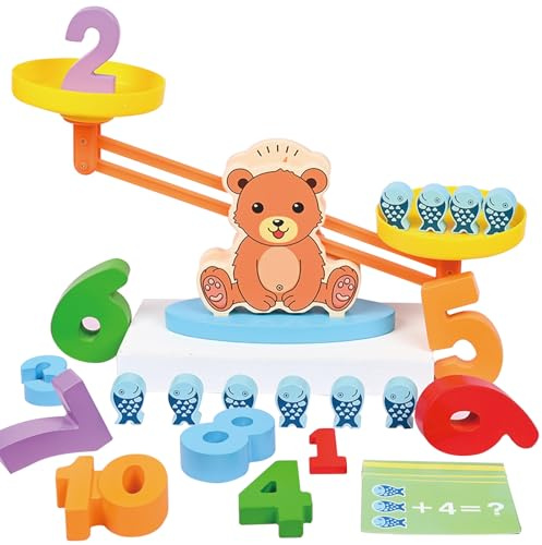 KUKUTrue® Montessori Toy for 3 4 5 Years, Balance Scales for Children, Wooden, Educational, Motor Skill Toys, Gift for Kids Boys Girls Aged 3–5 Years
