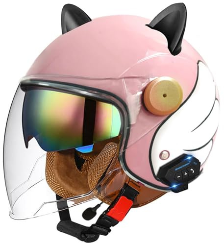 Casque De Moto Bluetooth 3/4, Casque Ouvert, Homologué ECE, Casque De Moto Bluetooth Intégré, Casque De Scooter Avec Pare-Soleil, Casque Demi-Coque Pour Hommes Et Femmes A1,S/(55~56cm)