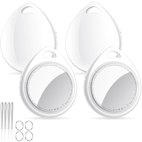 QCOQ Air Tracker Tags 4 Pack Blanco, Buscador de Objetos Bluetooth Compatible con Buscar Apple (Sólo iOS), Smart Localizador Bluetooth para Llaves, Equipaje, Cartera, Mochila, Batería Reemplazable