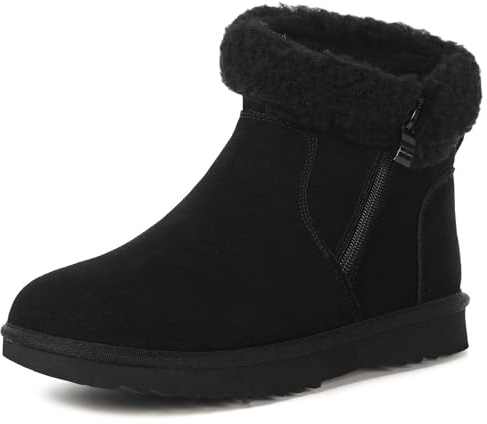 Hsyooes Botas Mujer Nieve Cálido Forradas Botines de Invierno Ante Cómodas Zapatos de Nieve Impermeable Botas de Invierno Antideslizante Negro EU41