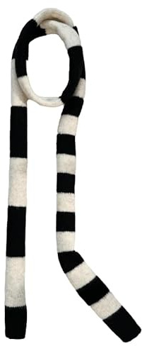 Kashmirscarf， Stickad ullhalsduk for kvinnor, flerfärgad, 180x12cm, vinter(Black and White)