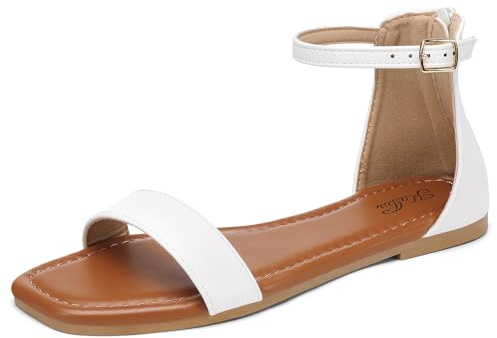 katliu Sandali Donna Bassi Estivi con Zip Posteriore, Cinturino Regolabile e Suola Antiscivolo, Sandali Eleganti e Comodi per Tutti i Giorni Bianco 38