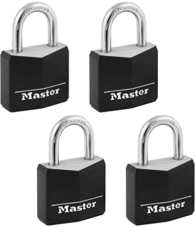 Master Lock Candado con revestimiento de aluminio con llave, negro, 4 unidades (paquete de 1)