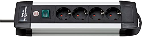 Brennenstuhl Premium-Alu-Line, Steckdosenleiste 4-Fach - Mehrfachsteckdose aus hochwertigem Aluminium (mit Schalter und 1,8m Kabel, Made in Germany)
