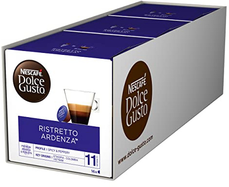 NESCAFE Dolce Gusto Espresso Ristretto Ardenza Coffee Pods - total of 48 Espresso Capsules - Intensity 11 - Premium Arabica Coffee (3 Packs)