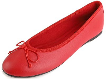 Feversole Women's Fashion Round Toe Ballet Flat Pumps Slip On Bow Detail Dolly Shoes Red Napa UK 5