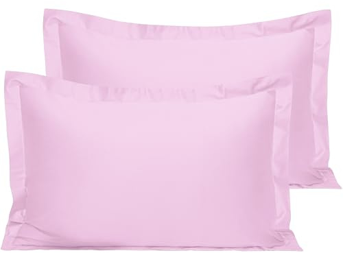 NTBAY 2 Pack 500 Thread Count 100% Egyptian Cotton Oxford Pillowcases, Super Soft and Breathable Euro Standard Pillow Cases | Hotel Quality Pillow Shams, 50x75 cm, Pink
