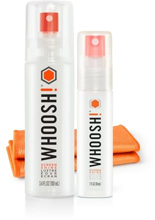 WHOOSH! Laptop-Reinigungsset Duo XL für MacBook, Brille, Handy - Fingerabdruck Entferner, streifenfreies Brillenreinigungsspray, 30 ml + 100 ml Flaschen and 2 Mikrofasertücher für Zuhause & Reise
