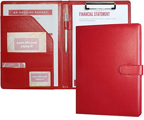 Mymazn Cartella Porta Documenti A4 Pu Pelle Portablocco Con Pinza Cartellina Portadocumenti Cartelline Portablocchi (Rosso)