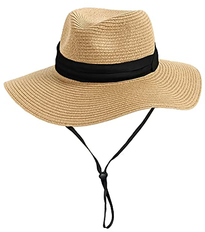Girls Floppy Beach-Hat Wide-Brim - Summer Travel Straw-Sun-Hat for Kids 9 to 16 Years (Khaki1, 56CM (9-18 Years))