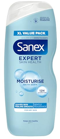 Sanex Expert Skin Health Moisturising Bath Soak 570ml - bath soak men and women - bath foam - advanced prebiotic formula - smooth and hydrated feeling - supports good skin bacteria