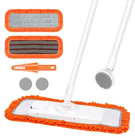 Lalafancy Trapeador de Microfibra para Limpieza de Suelos en Seco y Húmedo, 360 Grados Trapeador de Polvo Incluye 2 Almohadillas Reutilizables de Microfibra