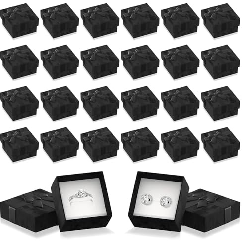 KETAR 24 Pcs Ring Boxes Bulk – Black Cardboard Ring Box, 1.57 x 1.57 Inch – Durable, Elegant & Practical Boxes for Jewelry Organization, Gift Giving & Special Events | Perfect for Creating Memories