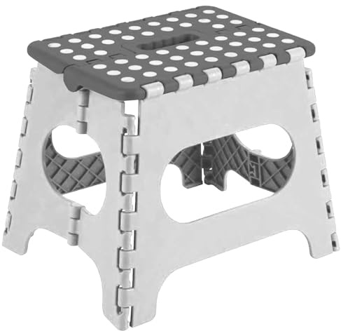 Acan Tradineur - Taburete Plegable Multiusos - PVC - Antideslizante - Altillo para Baño o Cocina - Reposapiés - Máx. 150 kg (Blanco - 27 x 29 x 22 cm)