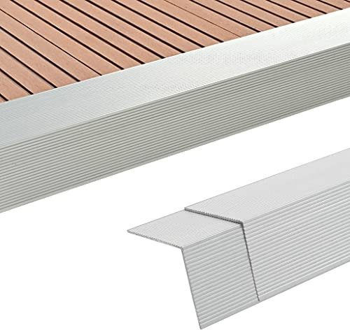 Homgoday Decking Angle Trims, Aluminium L Profile Corner Edging, 170 cm Silver, for Decking Board and Stair Edge Protection