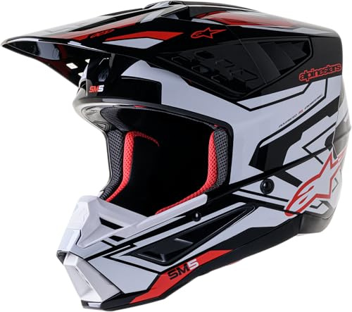 Alpinestars SM5 Action 2 Helmet, Lightweight Protection for MX Riders, XL, Black/White/Bright Red Glossy