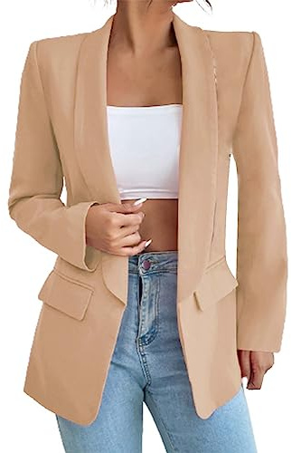 L9WEI Blazer pour femme élégant business slim veste blazer pour femme automne revers business bureau veste, kaki, M