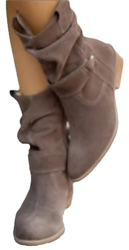 tinbarry Stivaletti Donna in Pelle Scamosciata con Zip Pieghe Stivali Invernali Bassi Retrò Eleganti con Zip Tinta Unita Scarpe