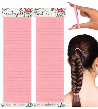 Soul Projekt Coletero rosa grueso, 60 unidades de 4 mm, sin metal, gomas elásticas para el pelo para trenzas, coletas y moños, para escuela y gimnasio, cintas para el pelo