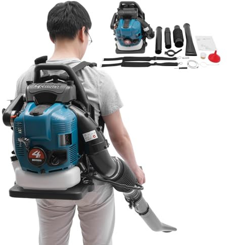 Soplador de hojas de gasolina, aspirador de jardín de 4 tiempos, soplador de 75,6 cc con potencia de motor de 2600 W y depósito de 1,9 L, velocidad variable, amortiguador de hojas refrigerado por