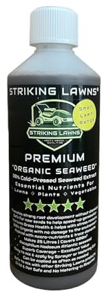 Organic Seaweed Lawn Feed by Striking Lawns – 30% Cold-Pressed Extract for Strong Roots & Germination | Chemical-Free | Covers 500m² | Safe for New Seed | Pet & Child Safe | 500ml