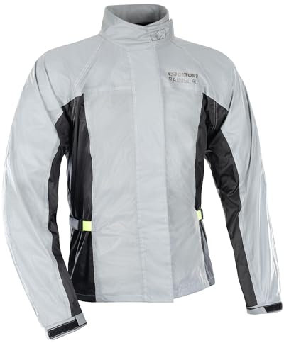 Oxford Bright Rainseal Over Jacket | Waterproof Mens Motorcycle Jacket with Full 360 Reflective Visibility | Breathable, Lightweight, and Adjustable Motorbike Rain Protection Gear (Reflective,XL)