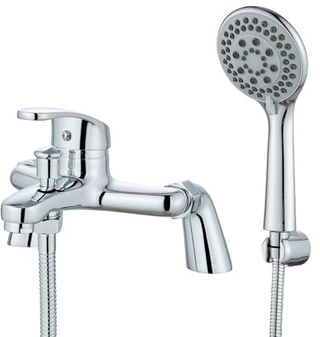 Eovem Bath Mixer Tap with Shower Attachment, Single Lever Tub Faucet Chrome Bathroom Shower Mixer Taps Bath Filler Tap