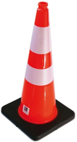 AUA SIGNALETIQUE - Cône De Signalisation Réfléchissant Classe 2 - Hauteur 75 cm - Base Noire Lestée 3,2 Kg - Cône de sécurité Chantier K5A (1)