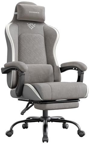 SONGMICS Silla Gaming, Silla Ergonómica de Escritorio, con Resortes, Reposapiés y Reposabrazos, Gris Paloma OBG079G01