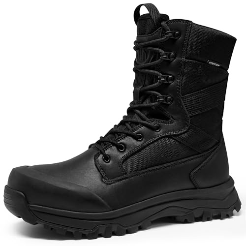 Coostar Tactical Boots for Men Lightweight Military Combat Work Boot Side Zipper Motorcycle Hiking Boots 8 Inches Black Size 10.5