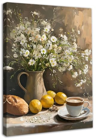 Dazzlewall Póster de Arte de Pared Floral Vintage Enmarcado, Imágenes de Cocina de Limón Decoración de Pared Impresión de Naturaleza Muerta de Margaritaspara Decoración Sala Estar Dormitorio 12x16 in