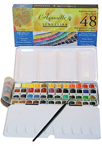 Sennelier l'Aquarelle Watercolour Metal Tin of 48 Half Pans Classic Set