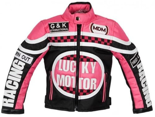 MDM Mädchen Motorradjacke in rosa für Kinder, Bikerjacke, Racing Jacke (L)