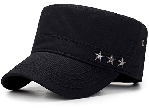 ChezAbbey Military Flat Top Cap Army Cadet Cotton Adjustable Hat Unisex Basic Quick Dry Baseball Hat for Men Women