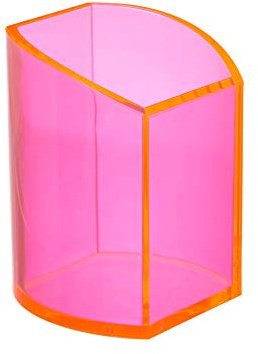 Osco Neon Plastic Pen Pot – Curved Transparent Pencil Holder & Desk Tidy – Durable Office Organiser for Stationery, Pens, Pencils & Makeup Brushes – H10 x W7.5 x D7 cm