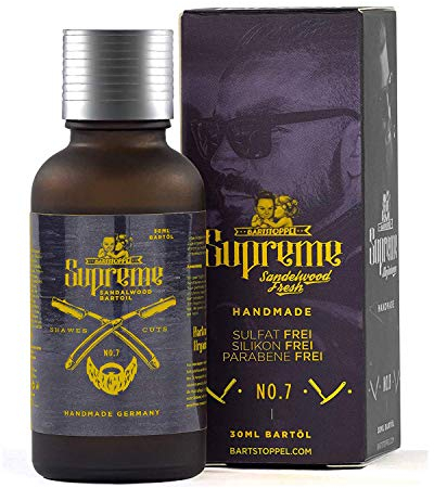 Bartöl Zedernholz Sandelholz Duft Herren Bartstoppel® Supreme - tägliche Bartpflege - gegen Schuppen - Beard Oil Vegan - Rizinusöl für Bartwachstum