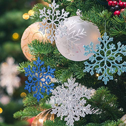 Naler 24 Stück Schneeflocken Weihnachten Deko in 4 Farben für Weihnachtsbaum Glitzer Weihnachtsbaumschmuck