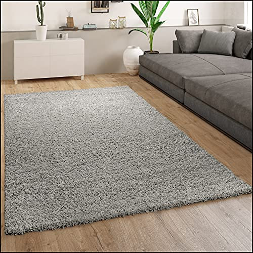 Paco Home Teppich Wohnzimmer, Schlafzimmer/Hochflor Shaggy in versch. Designs Farben und Größen, Grösse:140x200 cm, Farbe:Grau 16