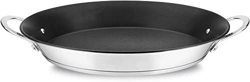 MAGEFESA Prisma - Paellera de 34 cm Plateada, Acero Inoxidable 18/10, Antiadherente Tricapa, Todo Tipo de Cocinas y Lavavajillas, Inducción y Horno
