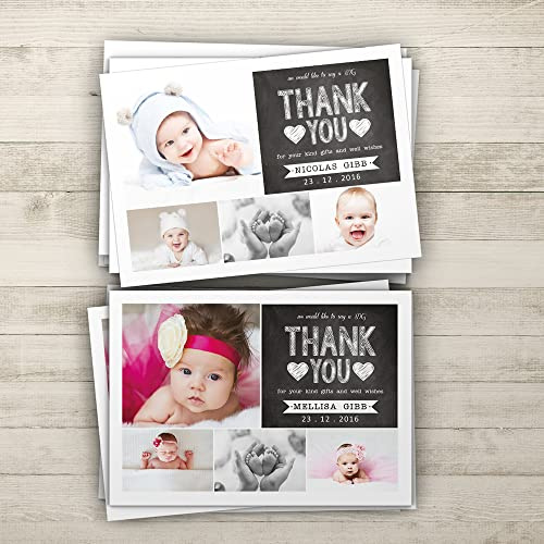 Baby Thank You Cards, Personalised, Birth Announcement, Girl or Boy Thank You Cards (Design 13)