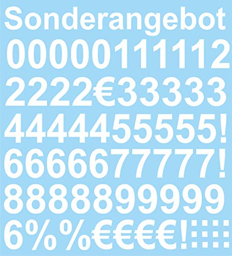 Sonderangebot - Zahlen Aufkleber 4cm Hoch - in Weiss - 71 KLEBEZAHLEN - Selbstklebende Ziffern und Nummern 0-9 - Ideal für den Außenbereich da Wasser und Wetterfest