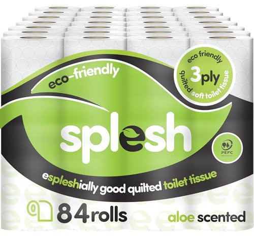 Splesh by Cusheen Toilet Roll 84 Rolls - Aloe Vera Scent Bulk Family Pack | Soft 3 Ply Quilted Bathroom Tissue Loo Rolls | Eco-Friendly, Sustainable Toilet Paper