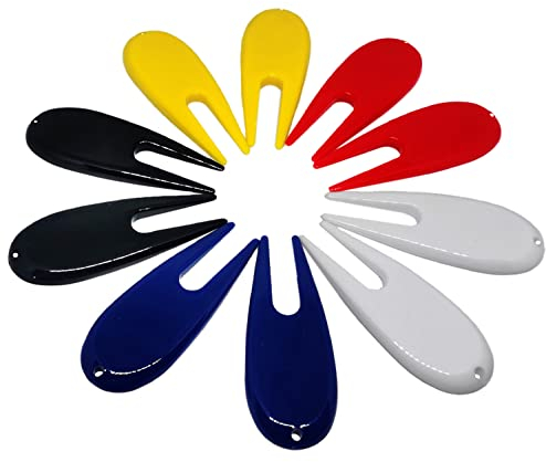 Adhere 10pcs Golf Divot Repair Tools Plastic Golf Pitchforks 5 Colours Mix Pack (Unprint)