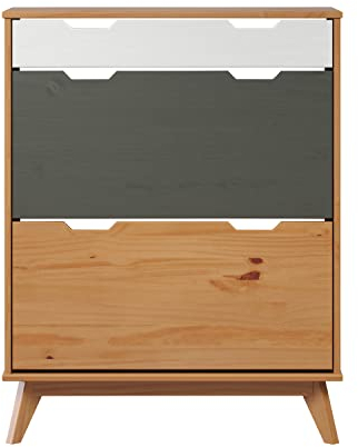 Inter-Furn Schuhkipper, Kiefernholz, Kiefer Massiv-Honig/Grau/Weiß, 80 x 101 x 33 cm, 2044812B9, Kiefer Massiv - Honig/Grau/Weiß