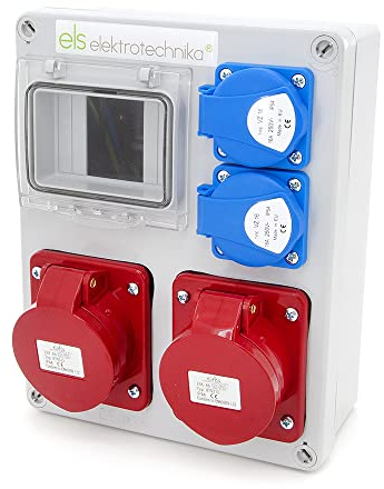 ELS Elektrotechnika Distributore di corrente da parete, vuoto, 2 x 230 V e 1 x CEE 16 A e 1 x CEE 32 A per retrofit con dispositivi modulari, cablaggio, IP44