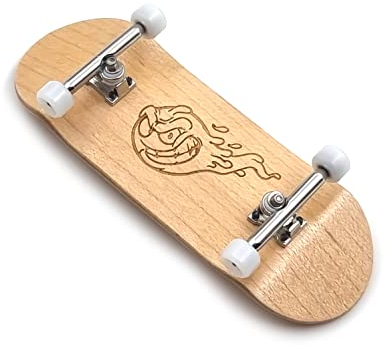 SPITBOARDS 34mm x 96mm Pro Fingerboard Set-Up (Complete) | Real Wood Deck | Pro Trucks with Lock-Nuts and Pro Bushings | Polyurethane Pro Wheels with Bearings | Engraved Slimeball (Wood Version)