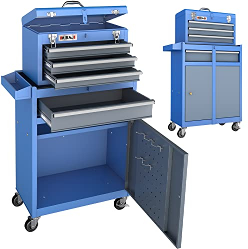 AIRAJ Großer Werkzeugschrank,Abnehmbarer Werkzeugwagen auf Rädern,Werkzeugschrank mit Hoher Kapazität mit 5 Haken und Schubladen,Rollender Werkzeugkasten für Werkstatt und Haushalt